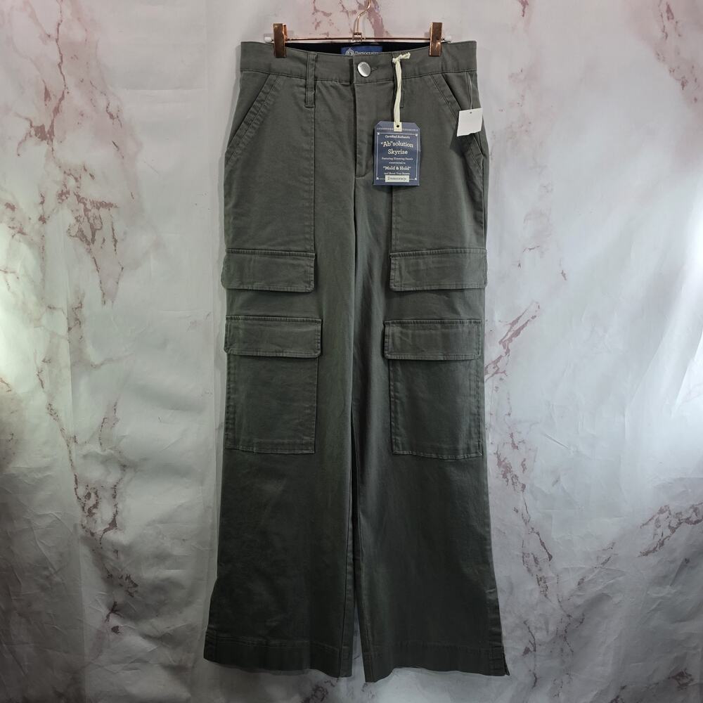 Democracy Pants Womens 8 Gray Wide Leg Cargo High Ab Solution Technology Baggy